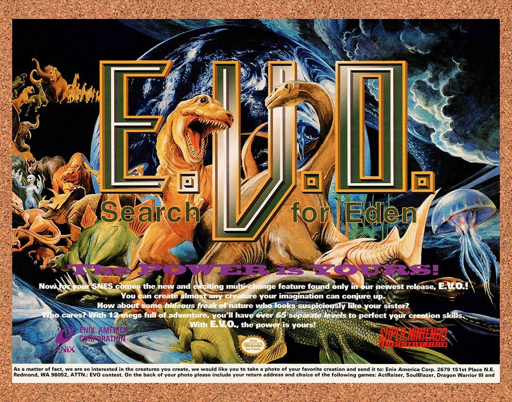 1993 EVO Search For Eden SNES Original Advertisement / Retro Promo v1