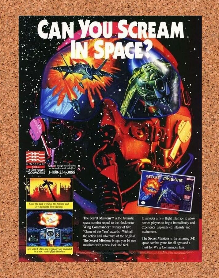 Wing Commander Secret Missions SNES Original 1994 Ad Authentic Game Promo