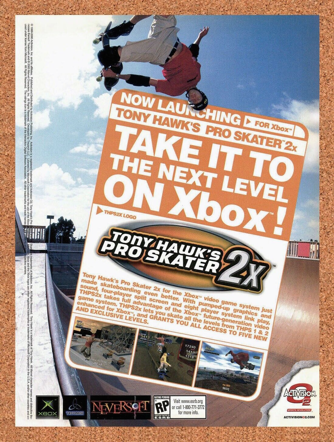 Tony Hawk Pro Skater 2x Xbox Original 2003 Print Ad Authentic Video Game Promo