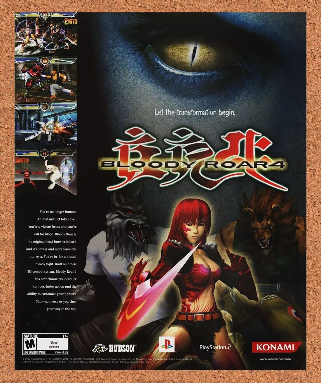 Bloody Roar 4 PS2 Original 2004 Ad Authentic Konami Fighting Video Game Promo