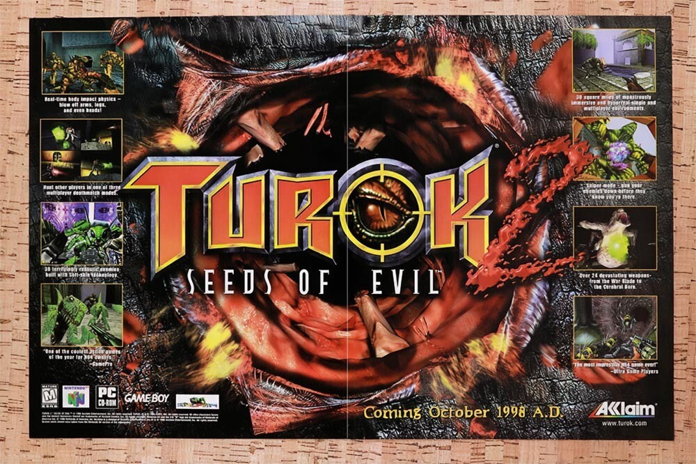 1998 Turok 2 Seeds Of Evil N64 Original Advertisement / Retro Wall Art v3