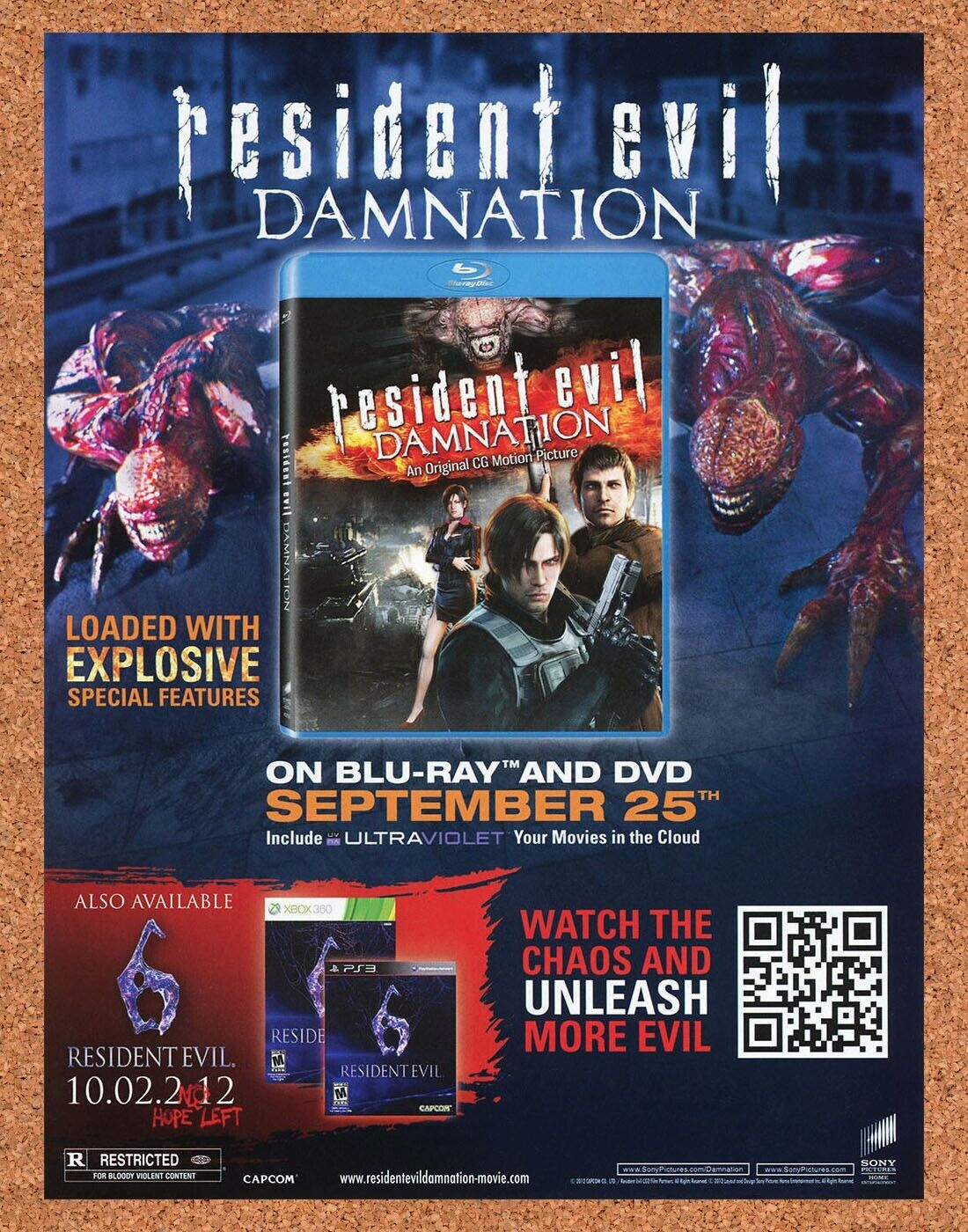 Resident Evil 6 PS3 Original 2014 Ad Authentic DVD Damnation Video Game Promo