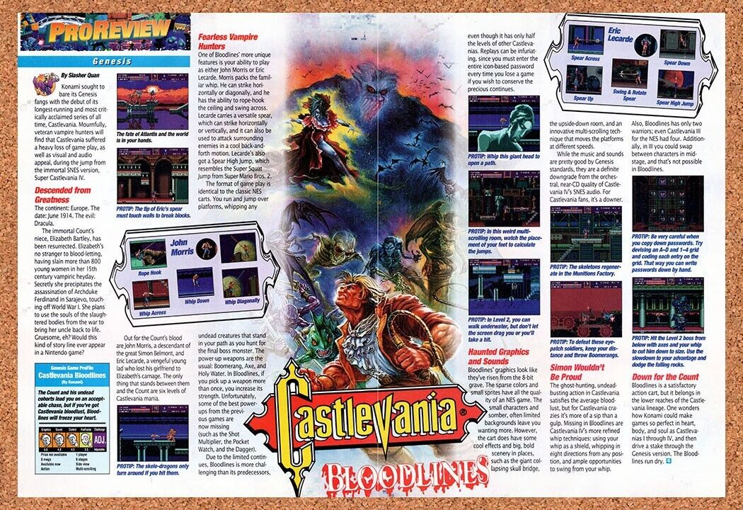 1994 Castlevania Bloodlines Genesis Original Advertisement / Retro Wall Art v5