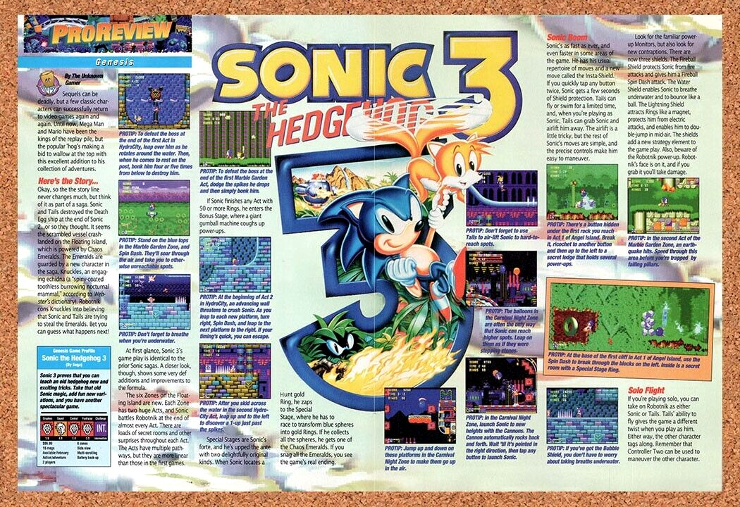 1994 Sonic 3 Genesis Original Advertisement / Retro Wall Art v5