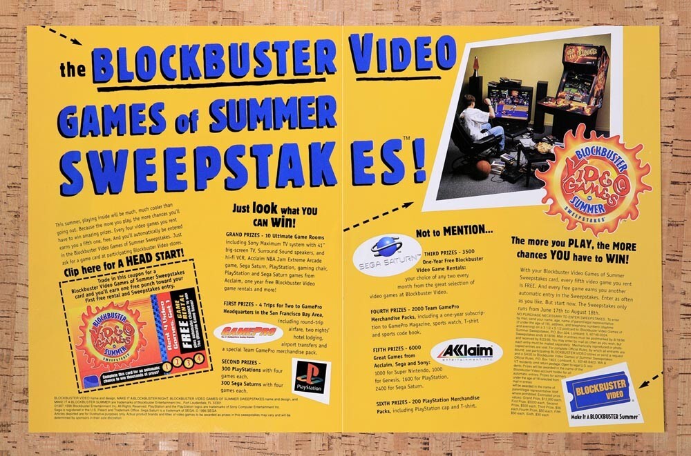 1996 Blockbuster Games Of Summer Sweepstakes Original Ad / Retro Wall Art v14