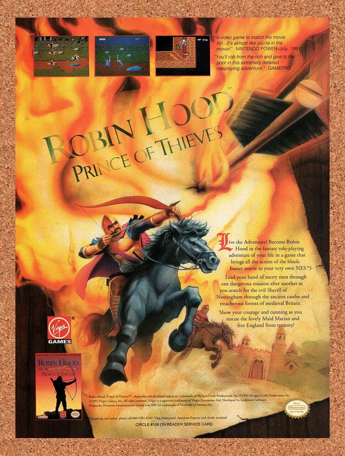 1992 Robin Hood Prince Of Thieves NES Original Advertisement / Retro Wall Art v1