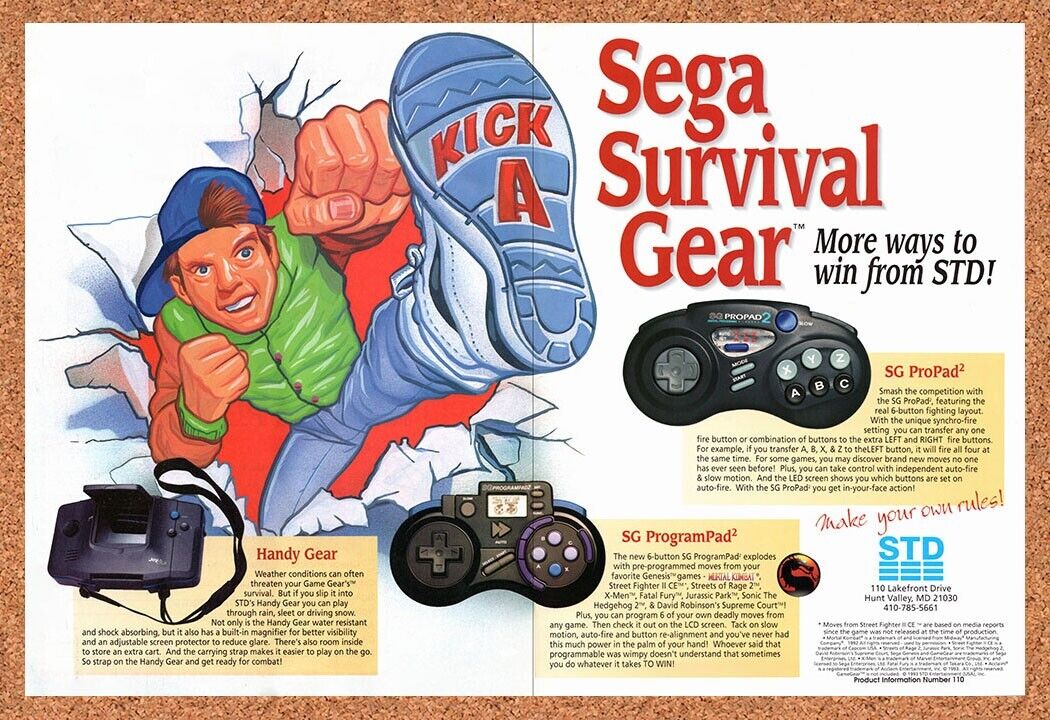 1994 STD Sega Survival Gear Original Advertisement / Retro Wall Art v3