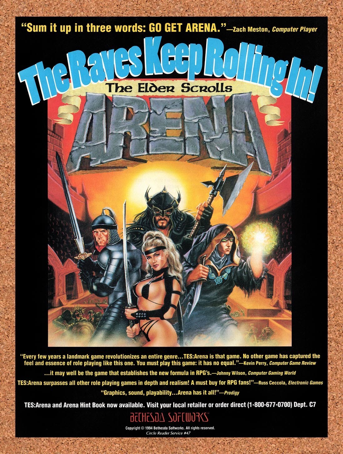 1994 Elder Scrolls Arena MS-DOS Original Advertisement / Retro Wall Art v1