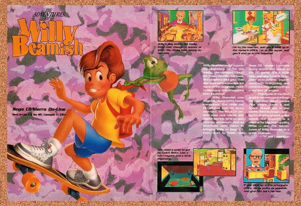 1993 Willy Beamish Sega CD Original Advertisement / Retro Wall Art v1