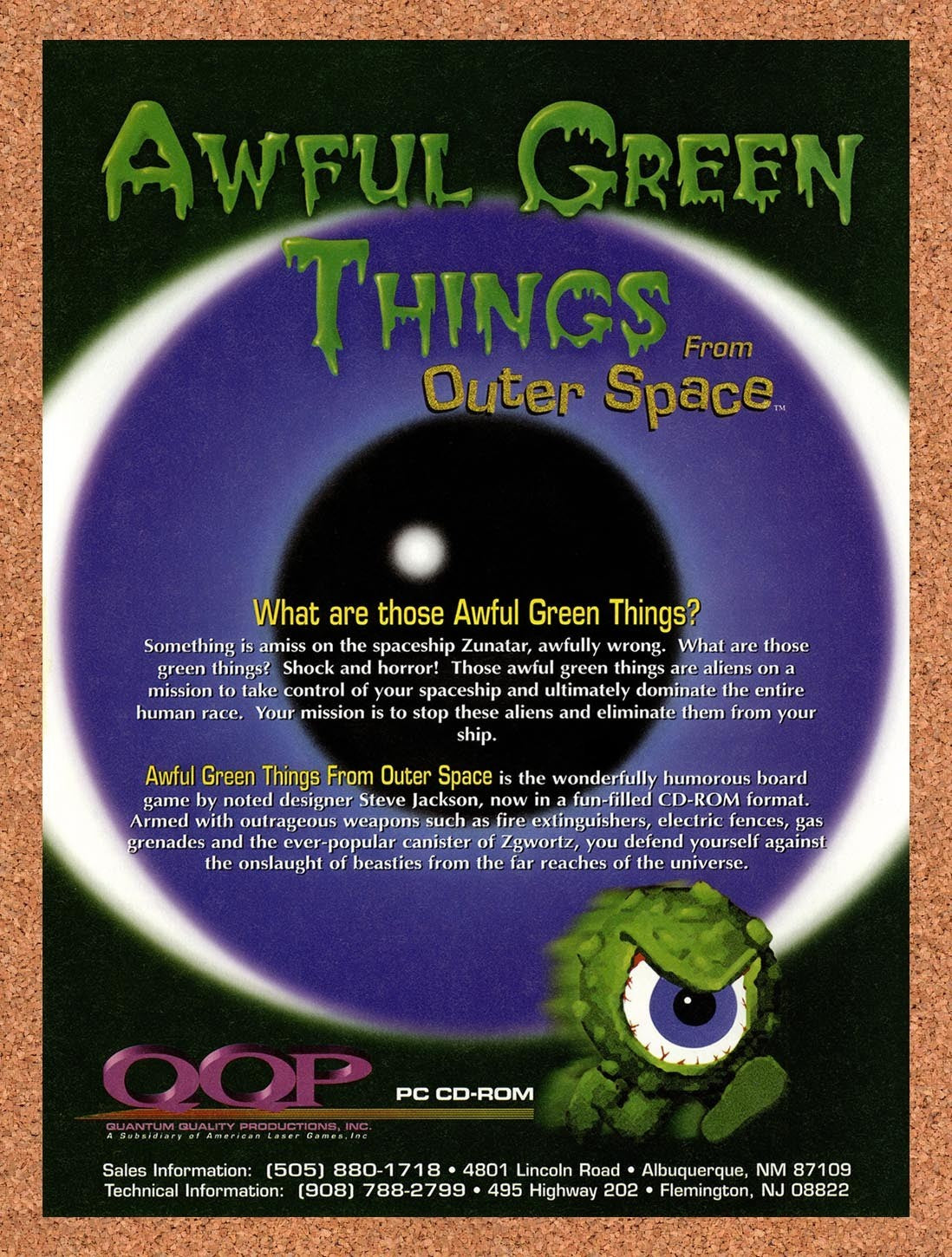 1995 Awful Green Things From Outer Space CD-ROM Original Advertisement / Promo