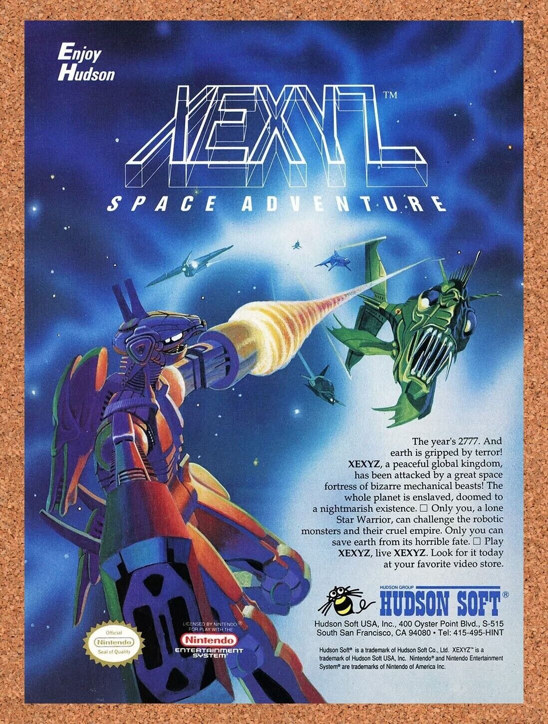 XEXYZ NES Original 1990 Ad Authentic Nintendo Video Game Promo v1