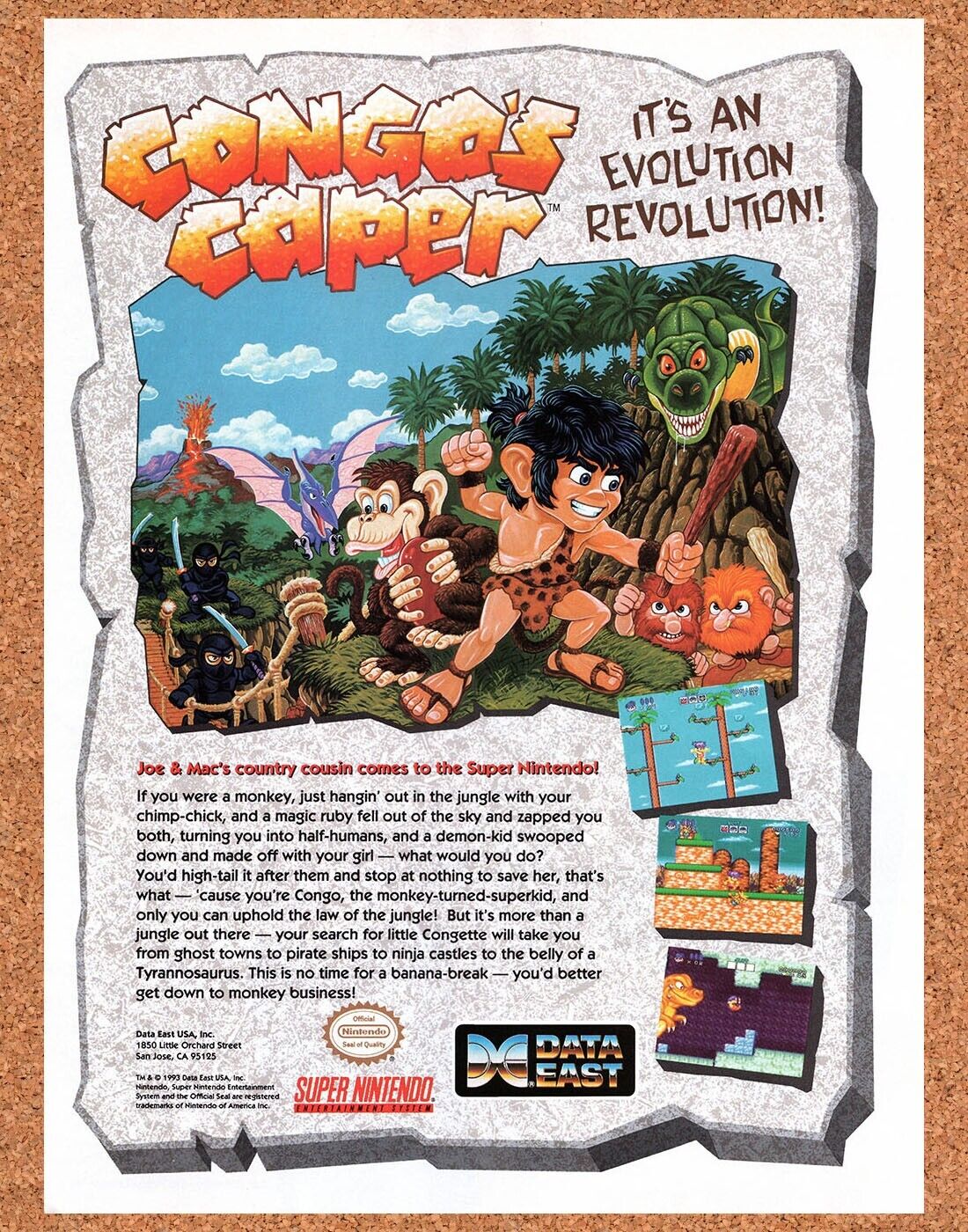 1993 Congos Caper SNES Original Advertisement / Retro Wall Art v1
