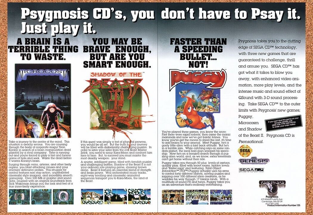 1994 Psygnosis Sega CD Games Original Advertisement / Retro Wall Art v1