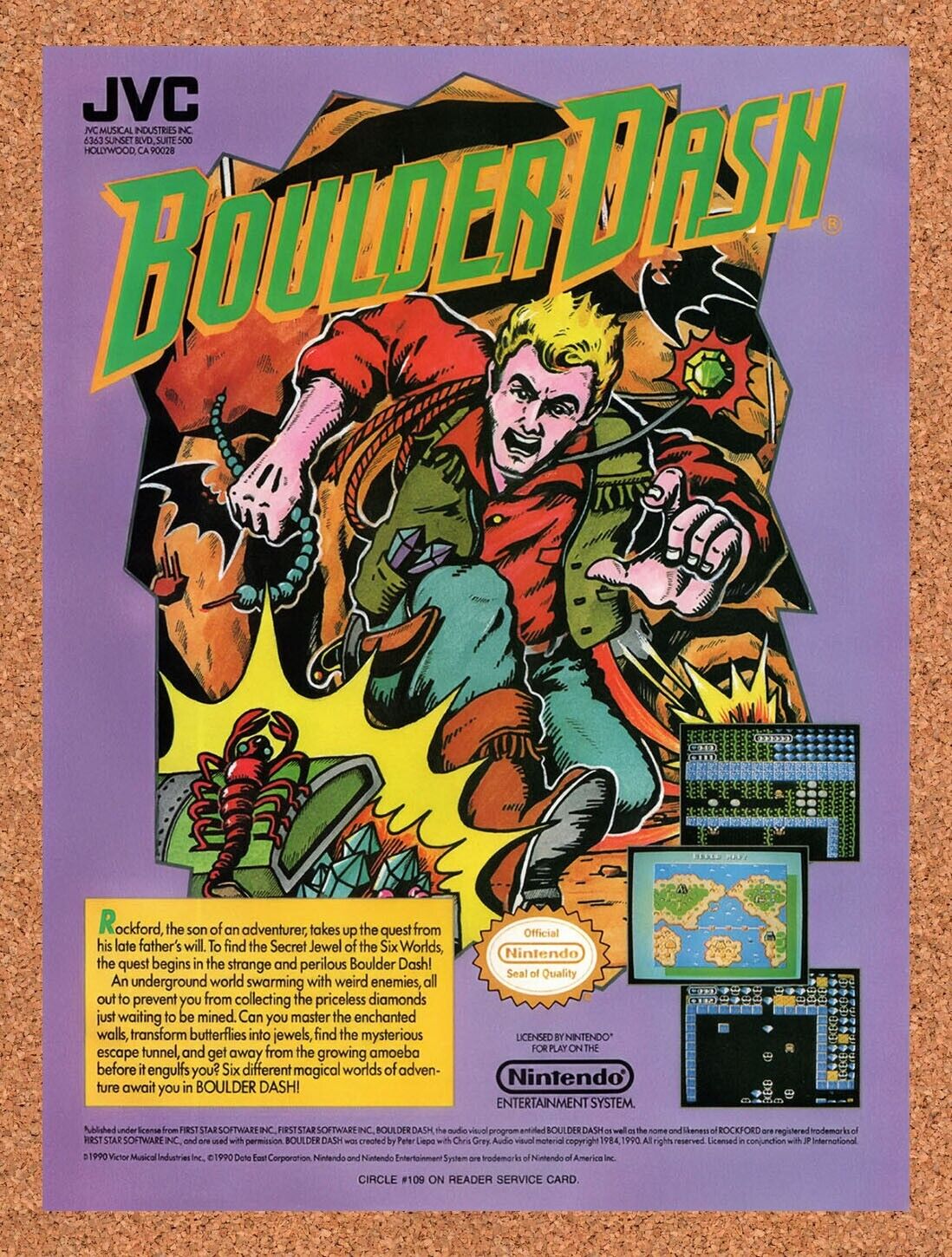 1990 Boulder Dash NES Original Advertisement / Retro Wall Art v1