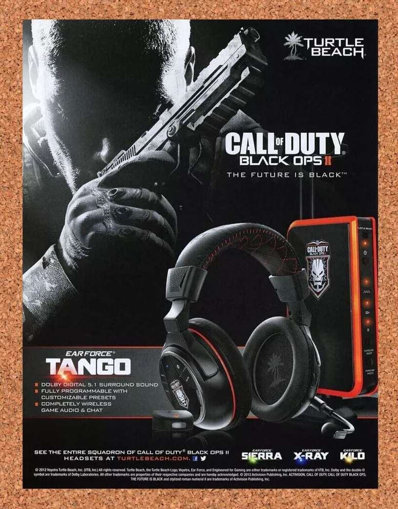 Call Of Duty Black Ops II Xbox 360 Original 2014 Ad Authentic Turtle Beach Promo