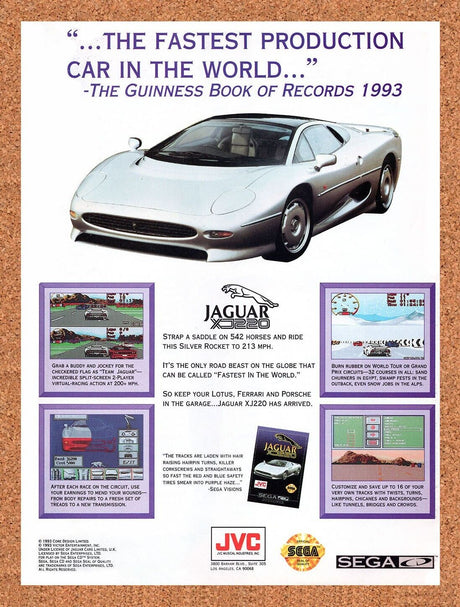 1993 Jaguar XJ220 Genesis Original Advertisement / Retro Wall Art
