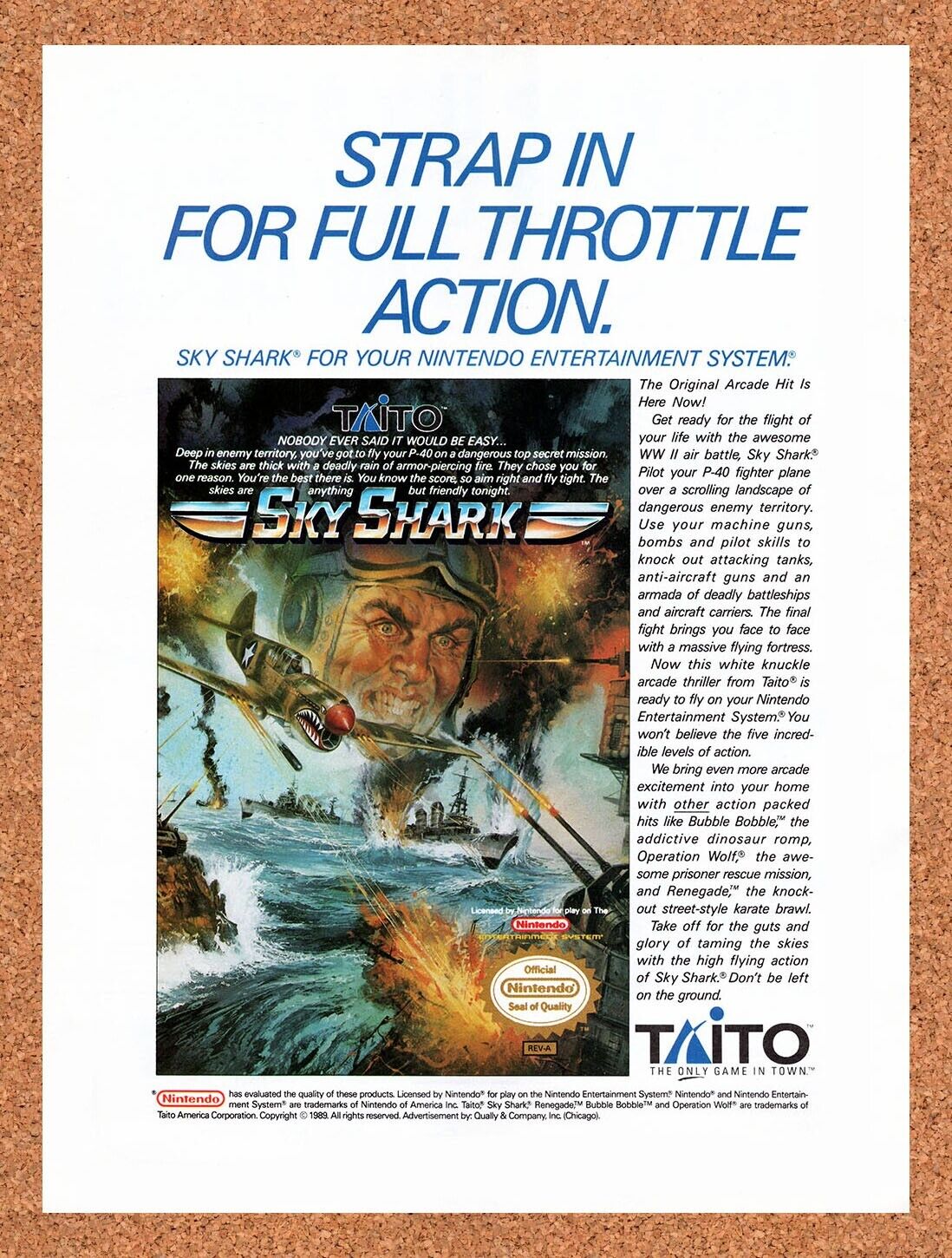 1989 Sky Shark NES Original Advertisement / Retro Wall Art v2