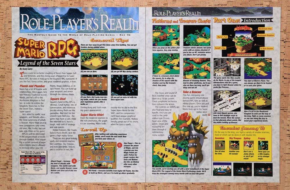 1996 Super Mario RPG General Tips Original Advertisement / Retro Wall Art v6