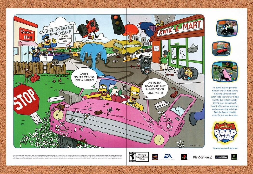 2001 Simpsons Road Rage PS2 Original Advertisement / Retro Wall Art v1