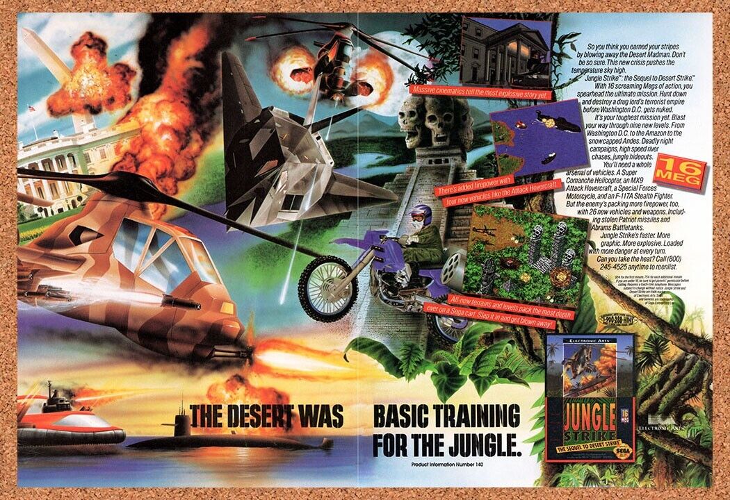 1993 Jungle Strike Genesis Original Advertisement / Retro Wall Art v2