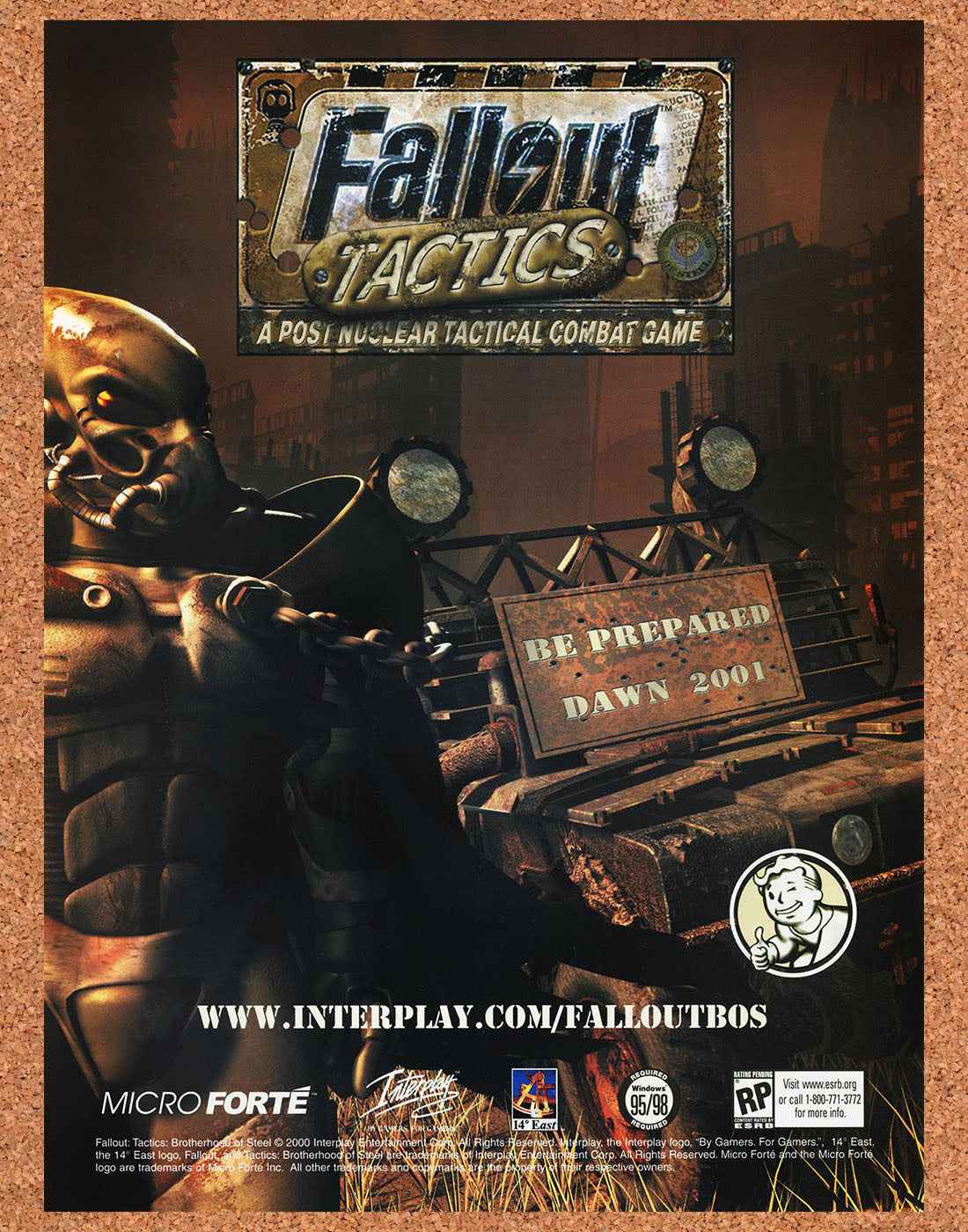 2001 Fallout Tactics PC Original Video Game Advertisement / Retro Wall Art