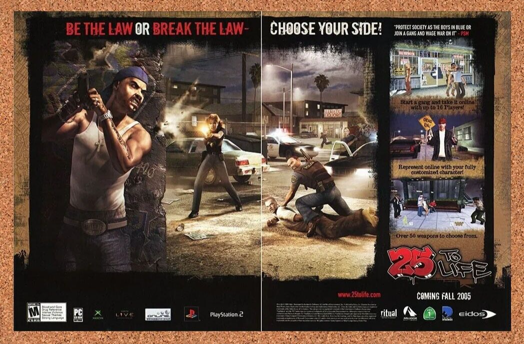 25 To Life PS2 Original 2006 Ad Authentic PlayStation Crime Video Game Promo