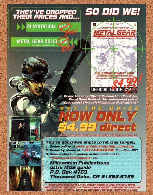 Metal Gear Solid PS1 Original 1999 Vintage Ad - Strategy Guide Video Game Promo