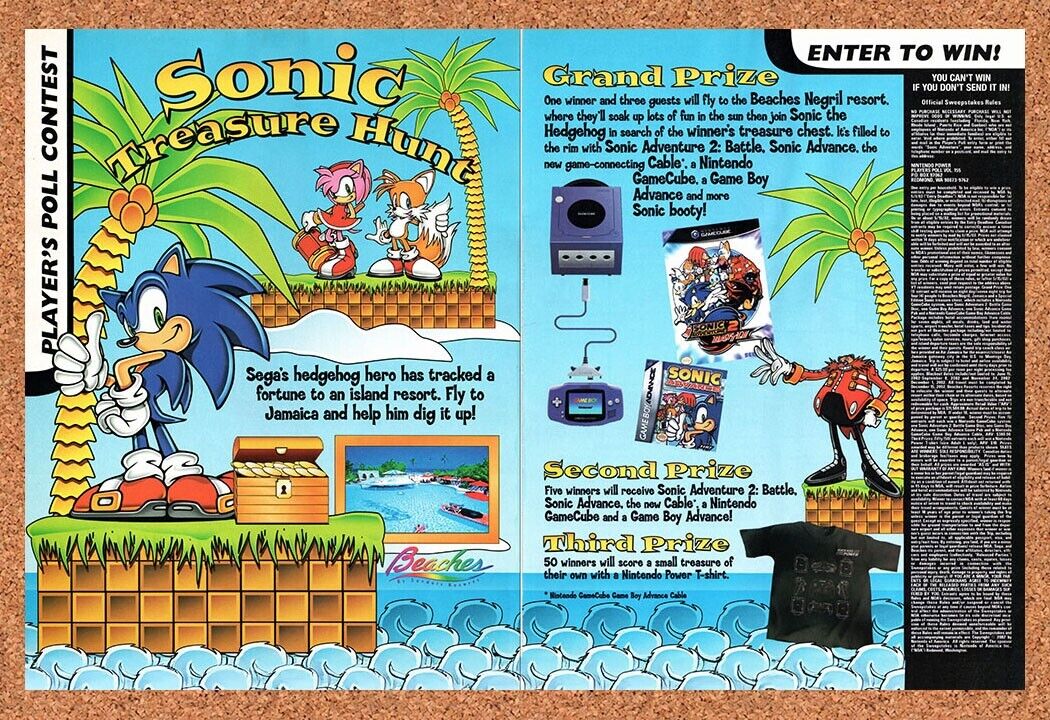 Sonic Treasure Hunt Sweepstakes Original 2001 Vintage Ad - Video Game Promo