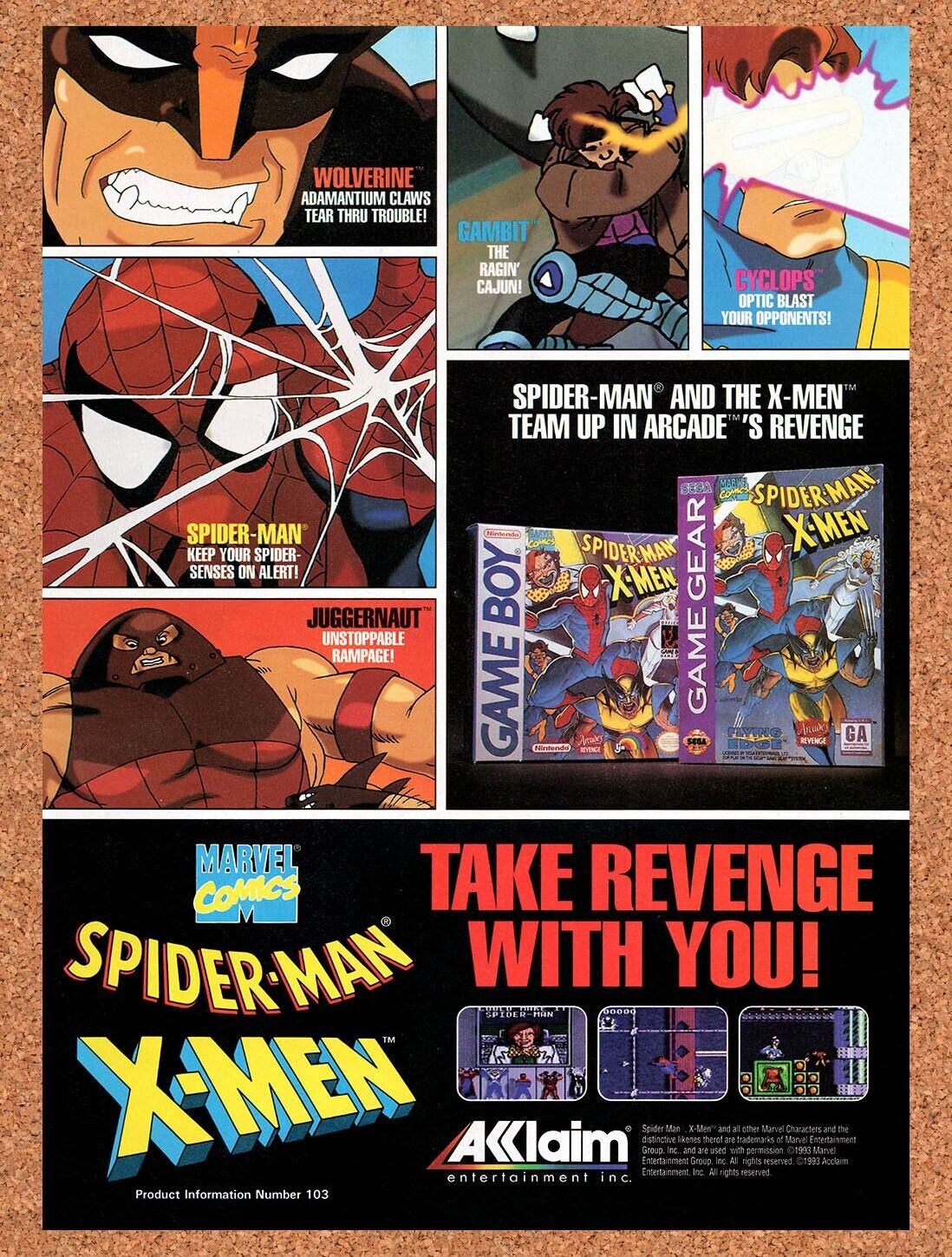 1993 Spider-Man X-Men Game Gear Original Advertisement / Retro Wall Art v2