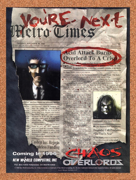 1996 Chaos Overlords PC Original Advertisement / Retro Promo v1
