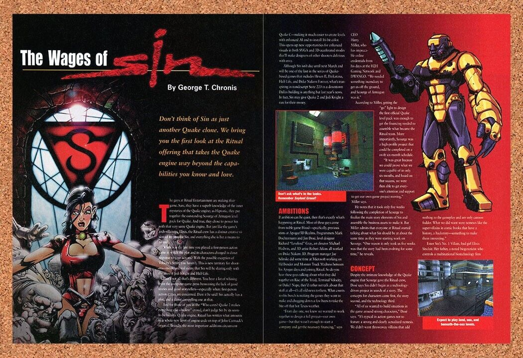 Sin PC Original 1997 Print Ad Authentic Activision FPS Video Game Promo