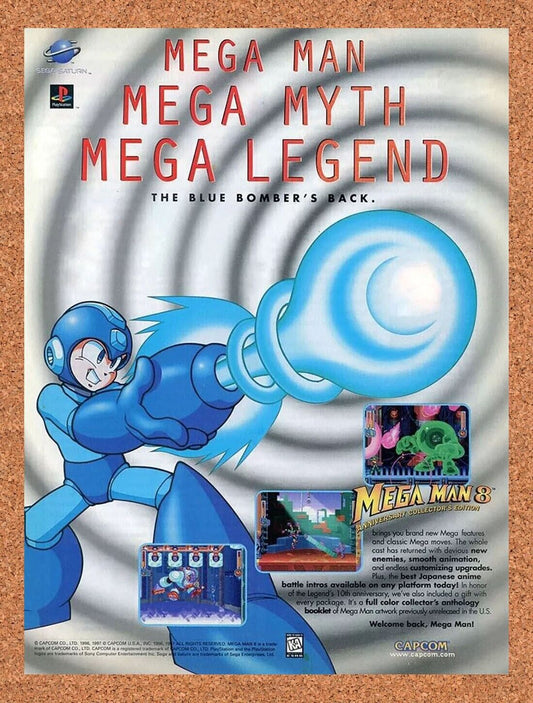 Mega Man 8 PS1 Original 1998 Ad Authentic Capcom PlayStation Video Game Promo