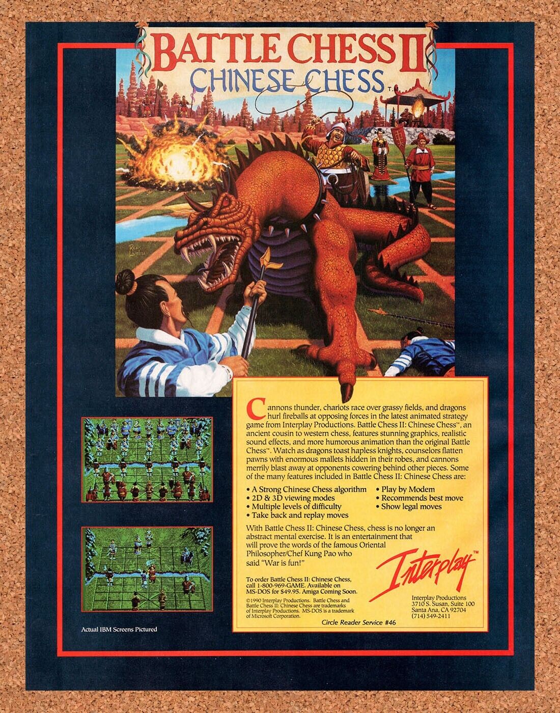 Battle Chess II Chinese Chess Original 1991 Vintage Ad - Video Game Promo