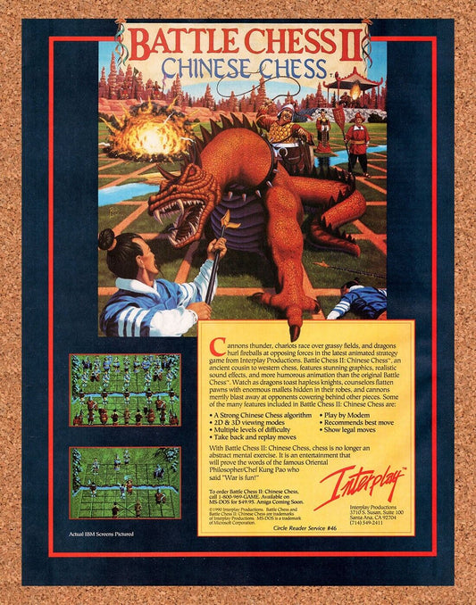 Battle Chess II Chinese Chess Original 1990 Vintage Ad - Video Game Promo