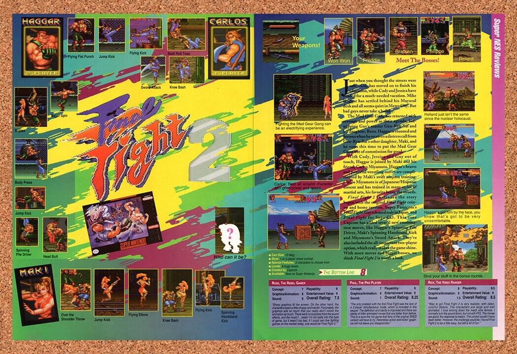 1992 Final Fight 2 SNES Original Advertisement / Retro Wall Art v2