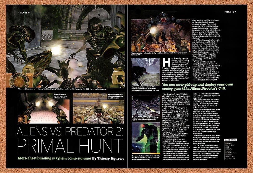 2002 Aliens vs Predator 2 Primal Hunt PC Original Advertisement / Promo vr1