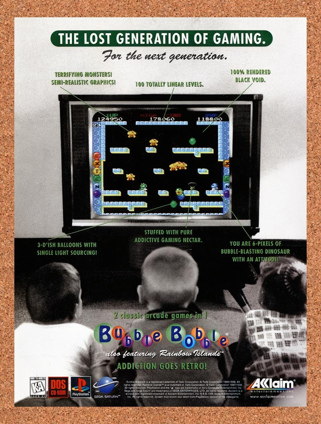 1996 Bubble Bobble PS1 Original Advertisement / Retro Promo v2