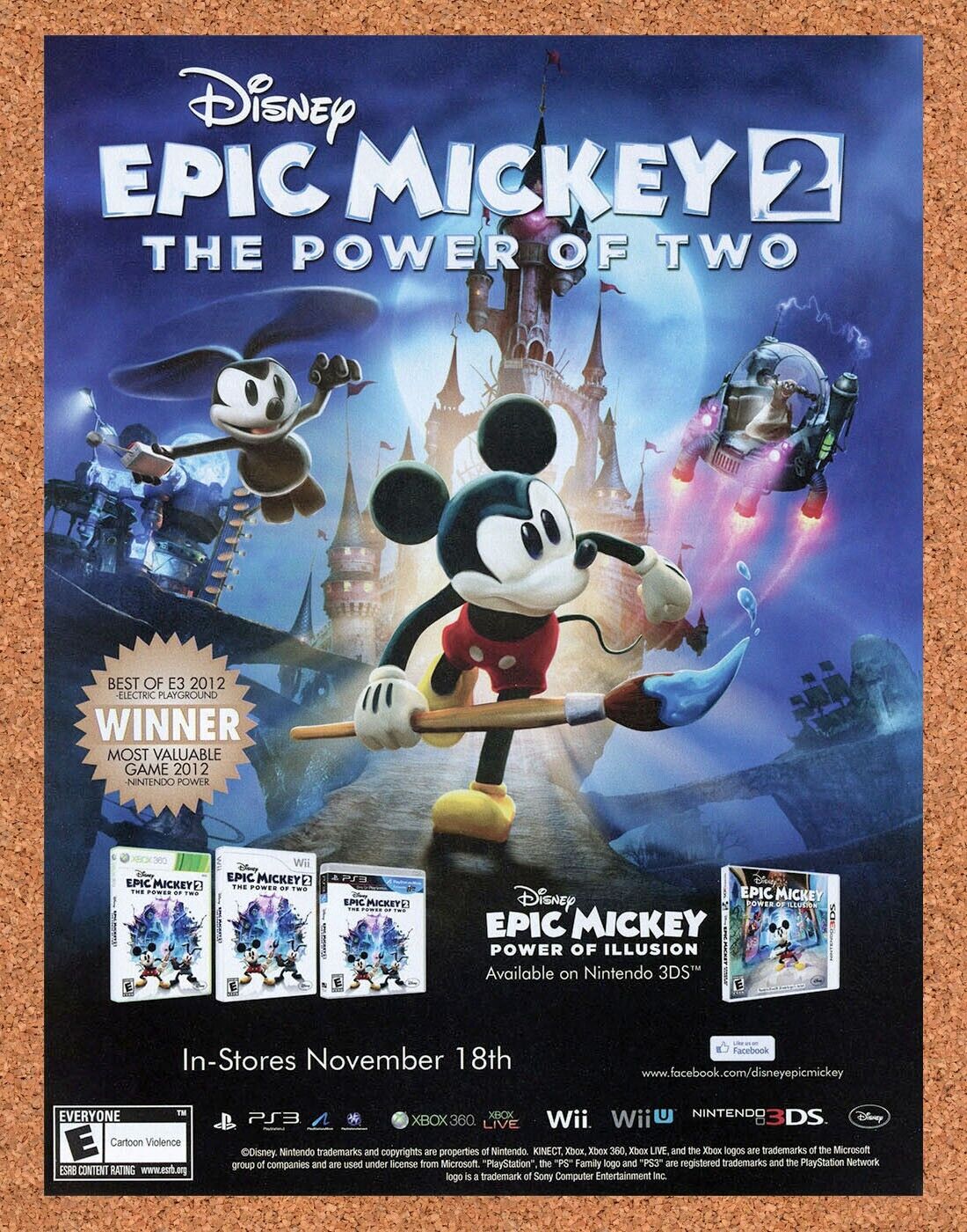 Epic Mickey 2 Power Of Two Wii Original 2014 Ad Authentic Video Game Promo