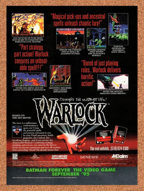 1995 Warlock SNES Original Advertisement / Retro Wall Art v2