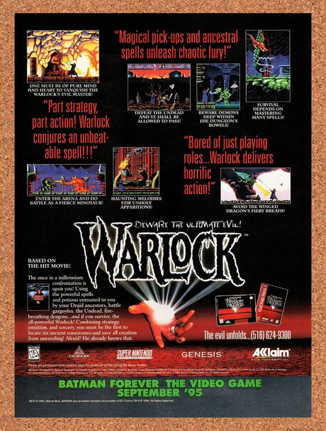 1995 Warlock SNES Original Advertisement / Retro Wall Art v2