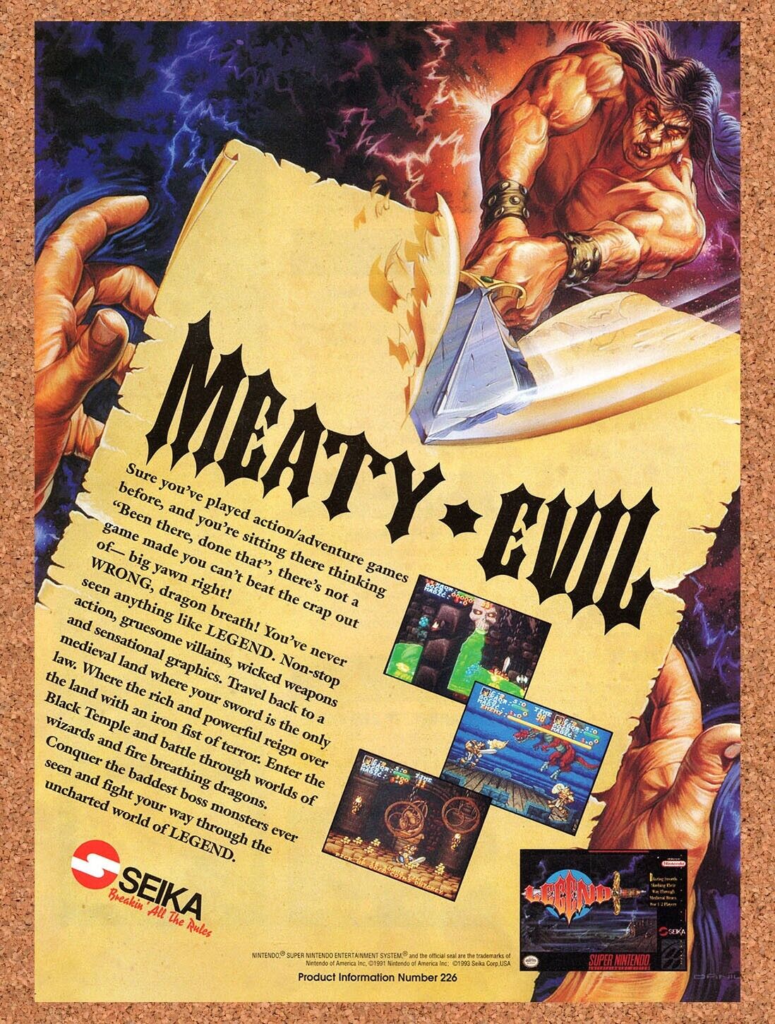 1994 Legend SNES Original Advertisement / Retro Wall Art v2