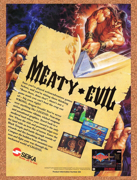1994 Legend SNES Original Advertisement / Retro Wall Art v2