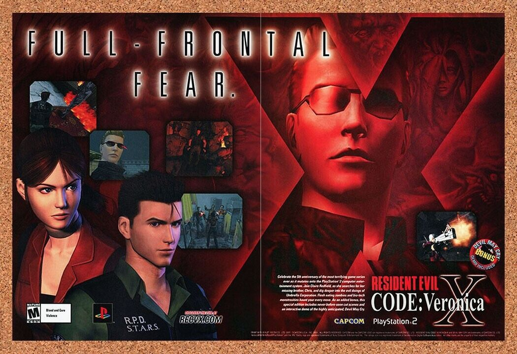 Resident Evil Code Veronica PS2 Original 2000 Ad Authentic Game Promo Art