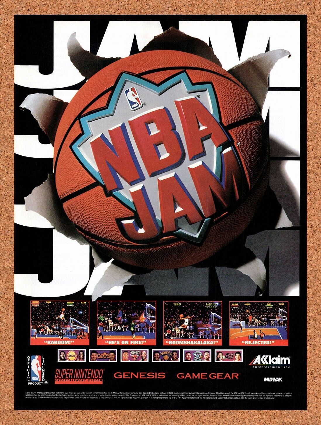 1994 NBA Jam SNES Original Advertisement / Retro Wall Art v7