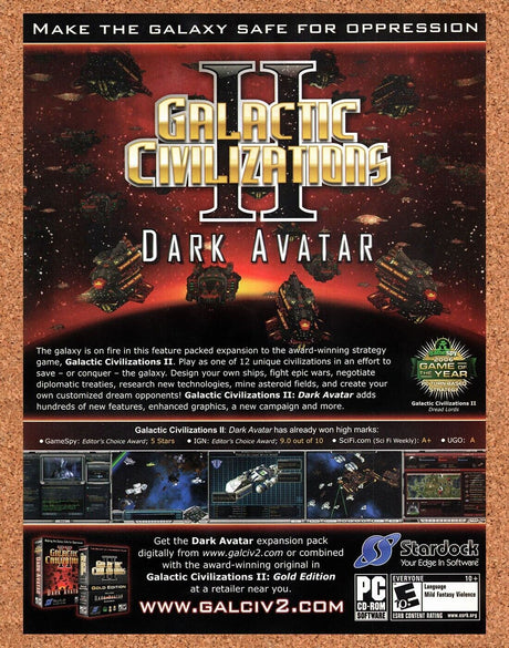 Galactic Civilizations II Dark Avatar PC  Original 2007 Vintage Ad - Game Promo
