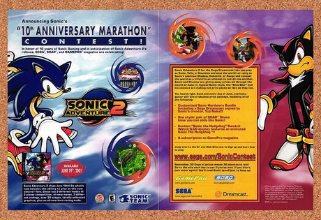 2001 Sonic Adventure 2 Sonic 10th Anniversary Contest Original Ad / Promo v2
