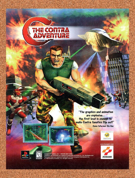 1998 The Contra Adventure PS1 Original Advertisement / Retro Wall Art v1