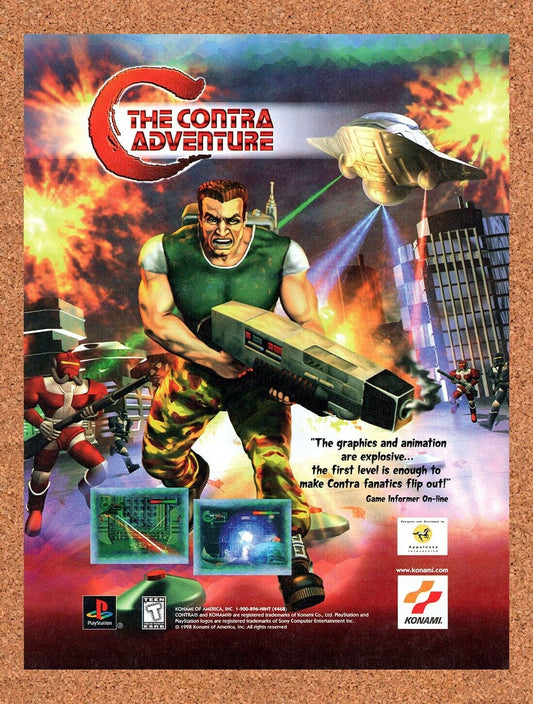 1997 The Contra Adventure PS1 Original Advertisement / Retro Wall Art v1