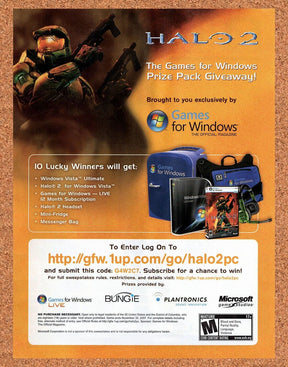 Halo 2 PC Original 2007 Vintage Ad - Windows Video Game Sweepstakes Promo