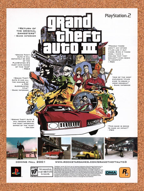 2001 Grand Theft Auto III PS2 Original Advertisement / Retro Wall Art v13